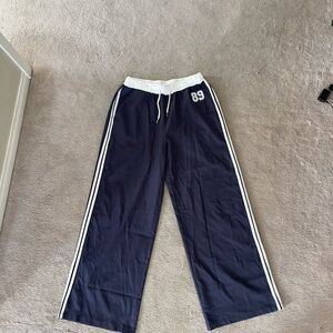 Kids Navy Track Pants with White Stripe and Drawstring